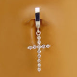 Sterling Silver Classic Sleeper Navel Ring with CZ set Cross Drop Charm