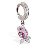 Sterling Silver Sleeper Pave Set with Brilliant White CZs and Pink & White CZ Rose Drop Charm