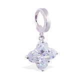 Sterling Silver Classic Sleeper Navel Ring with Princess Cut Clover CZ Drop Charm