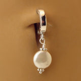 Sterling Silver Classic Sleeper Navel Ring with a Pancake Pearl Pendant Drop Charm