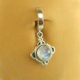 Sterling Silver Classic Sleeper Navel Ring with a Moonstone Drop Charm