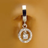 Sterling Silver Classic Sleeper Navel Ring with Sparkling Bullseye CZ Drop Charm