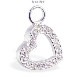 Sterling Silver Interchangeable Swinger Charm - Silver Heart Drop Charm set with brilliant white CZs