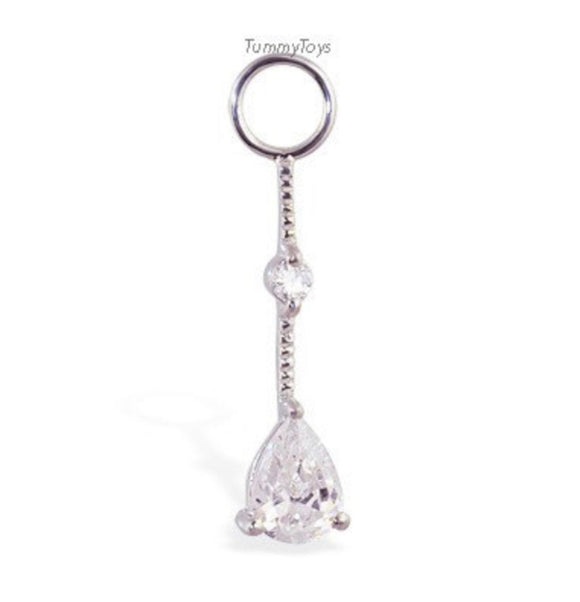 Sterling Silver Interchangeable Swinger Charm with a Clear round CZ and a Clear Pear CZ