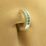 Sterling Silver Navel Ring Pave Set with 7 Emerald Green CZs