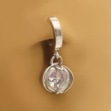 Surgical Steel 316L Classic Sleeper Navel Ring with Large CZ  Bezel Set Drop Charm
