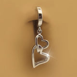 Surgical Steel 316L Classic Sleeper Navel Ring with Double Offset Hearts Drop Charm
