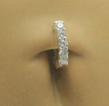 Sterling Silver Navel Ring Pave Set with 5 Large Brilliant White CZs