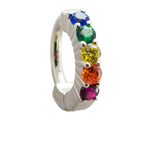 Sterling Silver Navel Ring Pave Set with 5 Large Rainbow Coloured CZs