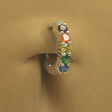 Sterling Silver Navel Ring Pave Set with 5 Large Rainbow Coloured CZs