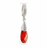 Sterling Silver Sleeper Pave Set with 7 Brilliant White CZs and a Captivating Fire Orange CZ Charm