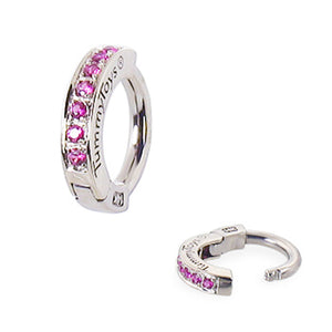 14K White Gold Navel / Belly Ring, Pave Set with 7 Stunning Pink Sapphires