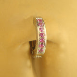 14K White Gold Navel / Belly Ring, Pave Set with 7 Stunning Pink Sapphires