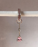 SAVE 10% with this 2 piece Combo Set - 1 x Silver Navel Ring Pave Set with 7 Powder Pink CZs & 1 x  Pink and Clear CZ Swinger Drop Charm
