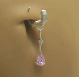 SAVE 10% with this 2 piece Combo Set - 1 x Silver Navel Ring Pave Set with 7 Powder Pink CZs & 1 x  Pink and Clear CZ Swinger Drop Charm