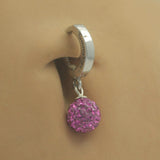 Surgical Steel 316L Navel Ring with Dazzling Hot Pink Crystal Glitter Ball Drop Charm