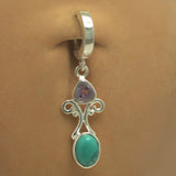 Sterling Silver Clasp with a Turquoise & Trillion Amethyst Drop Charm