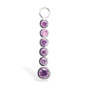 Sterling Silver Interchangeable Swinger Charm with 6 Round Powder Pink CZs