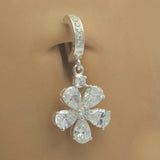 Sterling Silver Sleeper Pave Set with Brilliant White CZs and Charming  Flower CZ Drop Charm