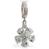 Sterling Silver Sleeper Pave Set with Brilliant White CZs and Charming  Flower CZ Drop Charm