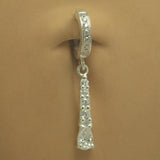 Sterling Silver Navel Ring Pave Set with Brilliant White CZs and CZ Drop Charm