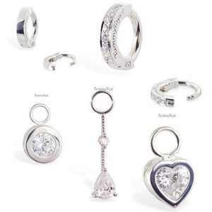 SAVE 15% with this 5 Piece Combo Set - Includes 2 x Stunning Sterling Silver Navel Rings & 3 Fabulous Swinger Drop Charms