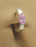 Sterling Silver Navel Ring Set With Large Oval Powder Pink CZ