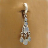 Sterling Silver Classic Sleeper Navel Ring with a Bali-Style Moonstone Drop Charm