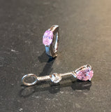 SAVE 10% with this 2 piece Combo Set - 1 x Silver Navel Ring Set with Large Powder Pink CZs & 1 x Pink and Clear CZ Swinger Drop Charm