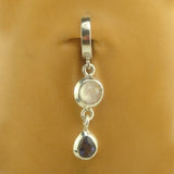 NEW IN - Sterling Silver Classic Sleeper Navel Ring with a Moonstone & Iolite Pendant