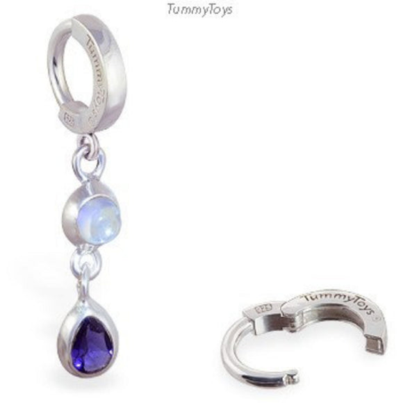 NEW IN - Sterling Silver Classic Sleeper Navel Ring with a Moonstone & Iolite Pendant