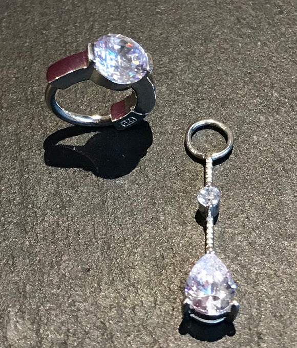 SAVE 10% with this 2 piece Combo Set -1 x Sterling Silver Sleeper Clasp Set with Large Clear CZ and 1 x Swinger with Clear CZ Drop Charm