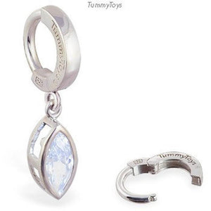 Sterling Silver Sleeper with White CZ Marquise Bezel Set Drop Charm