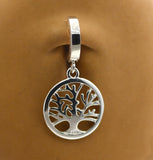 Sterling Silver Classic Sleeper Navel Ring with Silver Tree of Life Drop Charm