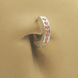 Sterling Silver Navel Ring Pave Set with 7 Vibrant Orange CZs