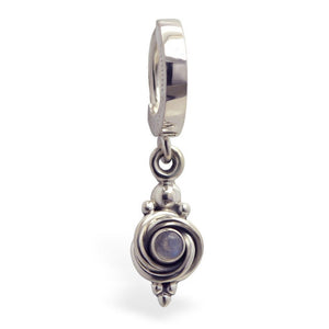 NEW Classic Sterling Silver Sleeper Navel Ring with Moonstone Knot Design Drop Charm