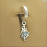 NEW Classic Sterling Silver Sleeper Navel Ring with Moonstone Knot Design Drop Charm