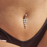 Sterling Silver Classic Sleeper Navel Ring with Glittering CZ Grape Cluster Drop Charm