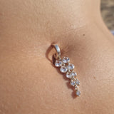 Sterling Silver Classic Sleeper Navel Ring with Glittering CZ Grape Cluster Drop Charm
